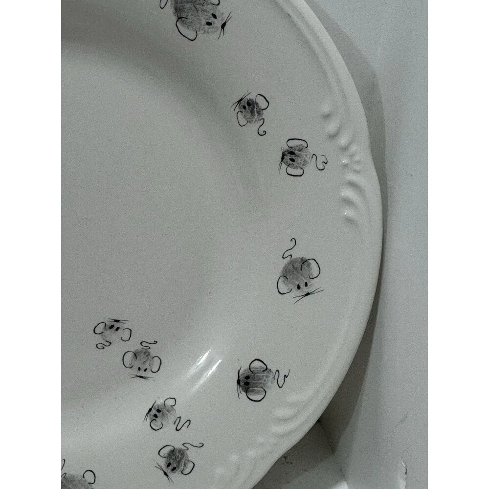 pfaltzgraff Vintage Cheese Plate With Mice Mouse Cheese Please Scalloped Edge